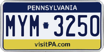 PA license plate MYM3250