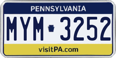 PA license plate MYM3252