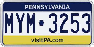 PA license plate MYM3253