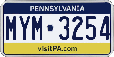 PA license plate MYM3254