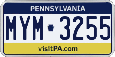 PA license plate MYM3255