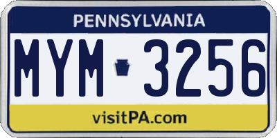 PA license plate MYM3256