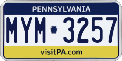 PA license plate MYM3257