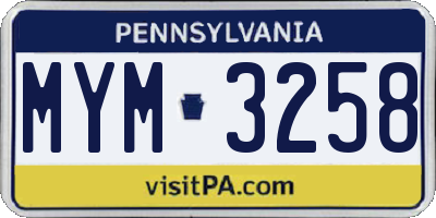 PA license plate MYM3258