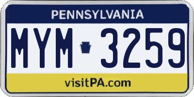 PA license plate MYM3259