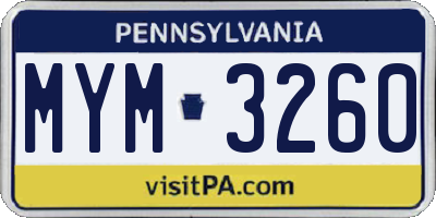 PA license plate MYM3260