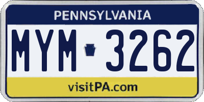 PA license plate MYM3262