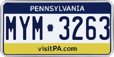 PA license plate MYM3263