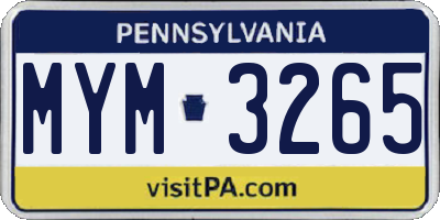 PA license plate MYM3265