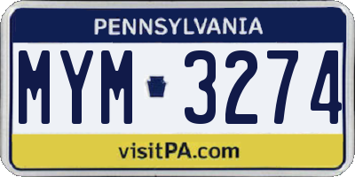 PA license plate MYM3274
