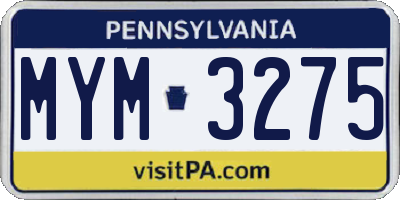 PA license plate MYM3275