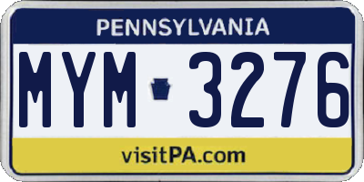 PA license plate MYM3276