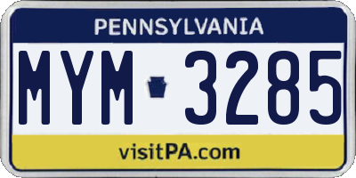 PA license plate MYM3285