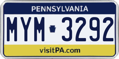 PA license plate MYM3292