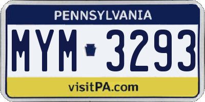 PA license plate MYM3293