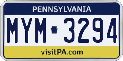 PA license plate MYM3294