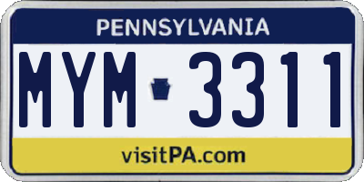 PA license plate MYM3311