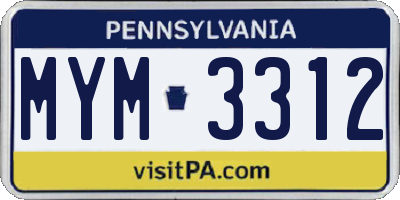 PA license plate MYM3312