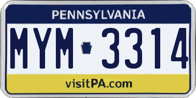 PA license plate MYM3314