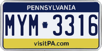 PA license plate MYM3316