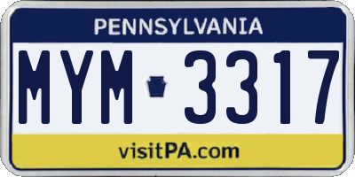 PA license plate MYM3317