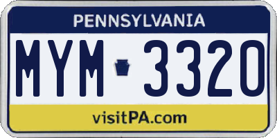 PA license plate MYM3320