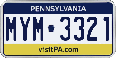 PA license plate MYM3321