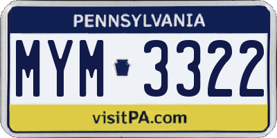 PA license plate MYM3322