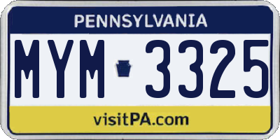 PA license plate MYM3325