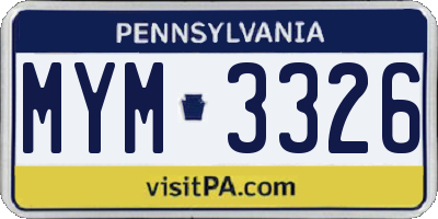 PA license plate MYM3326