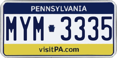 PA license plate MYM3335
