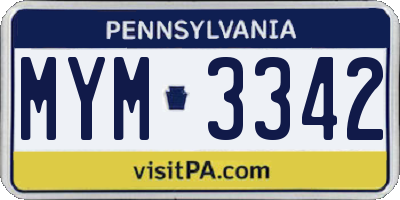 PA license plate MYM3342