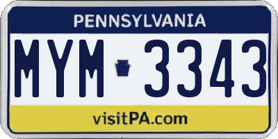 PA license plate MYM3343