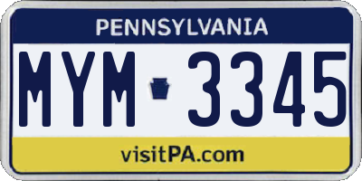 PA license plate MYM3345