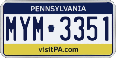 PA license plate MYM3351