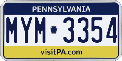 PA license plate MYM3354