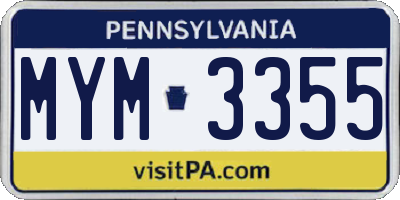 PA license plate MYM3355