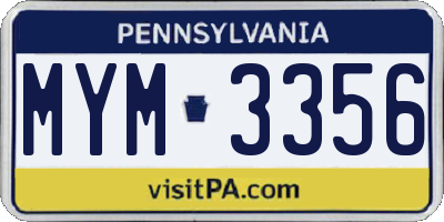 PA license plate MYM3356