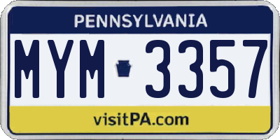 PA license plate MYM3357