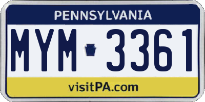 PA license plate MYM3361