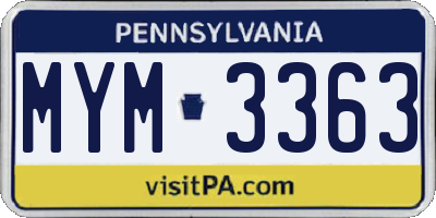 PA license plate MYM3363