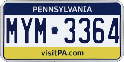PA license plate MYM3364