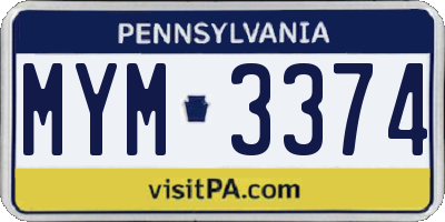 PA license plate MYM3374