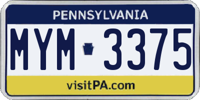 PA license plate MYM3375