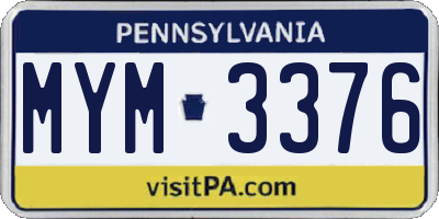 PA license plate MYM3376