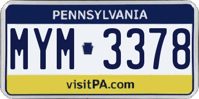 PA license plate MYM3378