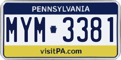 PA license plate MYM3381