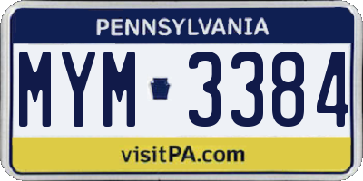 PA license plate MYM3384