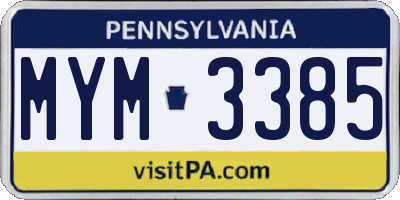 PA license plate MYM3385