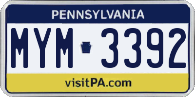 PA license plate MYM3392